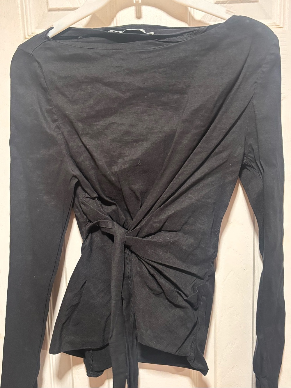 Zara Black Long-Sleeve Tie-Waist Top